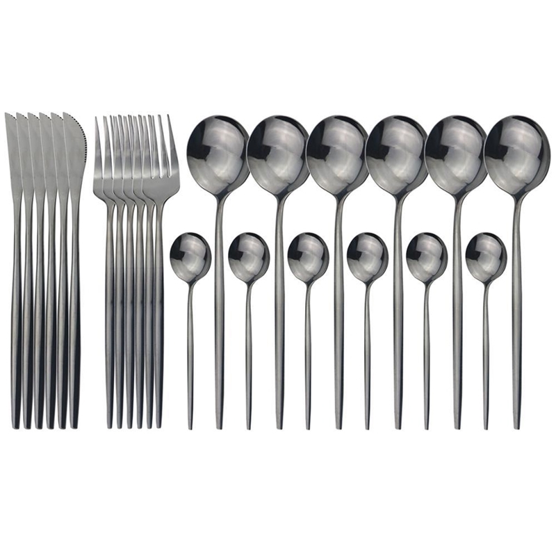 24Pcs Black Gold Cutlery Set 18/10 Stainless Steel Dinnerware Set Colorful Knife Fork Spoon Tableware Kitchen Dinner Silverware 201116
24Pcs Black Gold Cutlery Set 18/10 Stainless Steel Dinnerware Set Colorful Knife Fork Spoon Tableware Kitchen Dinner Silverware 201116