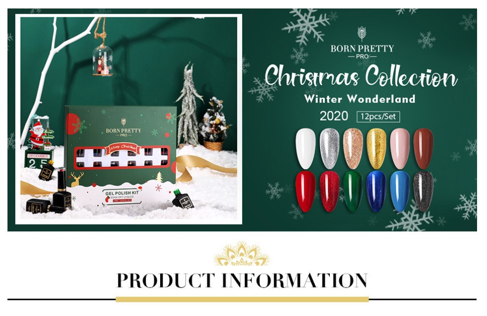 Nail Art Kits BORN PRETTY PRO 12 Pcs/Set 15ml Christmas Collection Gel Polish Red Blue Gold Silver Colors UV For