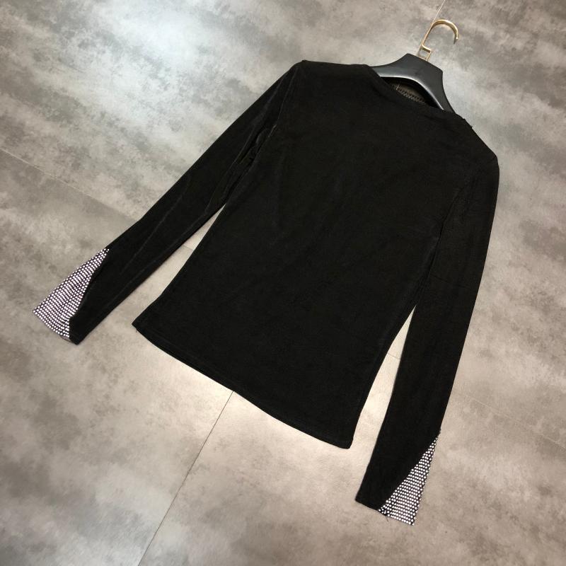 DEAT Spring Long Sleeve Rhinestone V Neck T Shirt High Waist Diamond Shorts With Belt Two Piece Set Women Outfits MH558 T200325