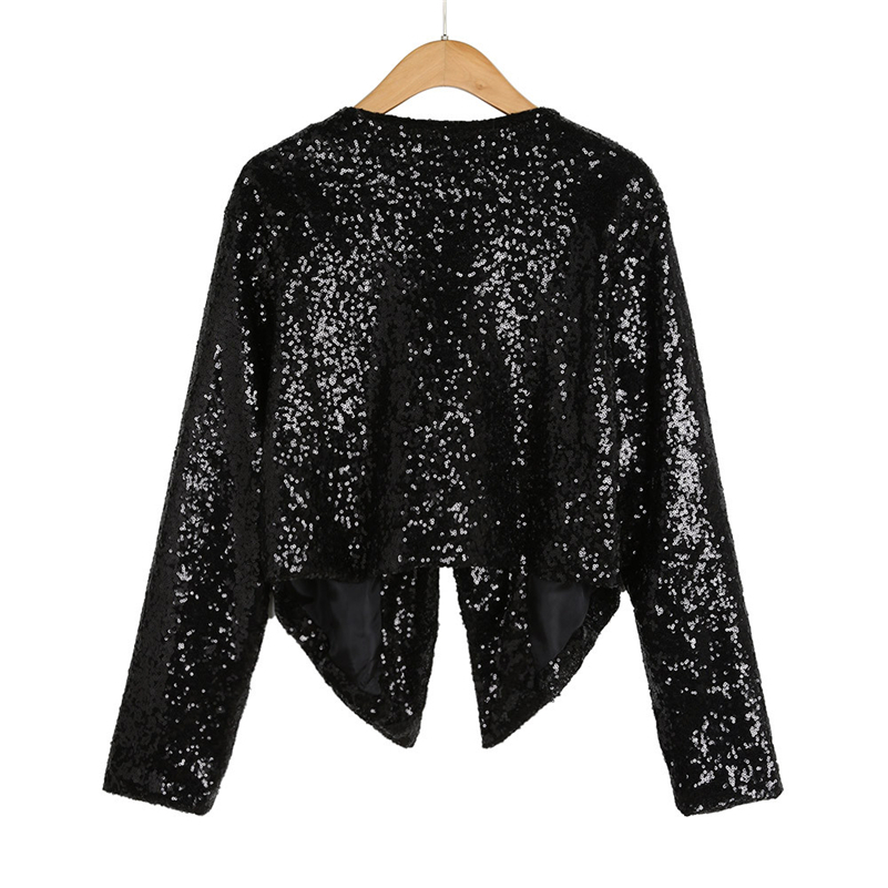 Spring Autumn Fashion Women Black Sequined Coats Irregular Outwears Cardigan Shorts Slim Jackets Crop Tops sudaderas mujer 2019 T200111