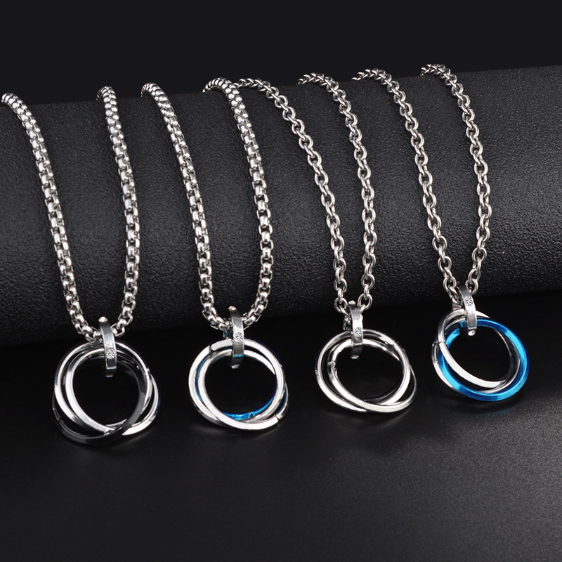 Non Tarnish Stainless Steel Circle Ring Pendant Necklace Interlocking Crystal Rings Necklaces for Women Men Hiphop Fashion Jewelry Accessories Gift