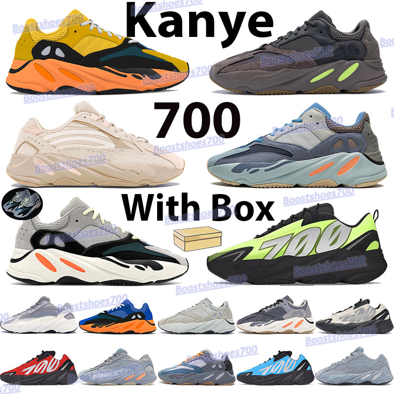 

2021 Kanye 700 running shoes mens reflective sneakers sun solid grey carbon blue inertia orange salt utility black mauve men women trainers, Double box