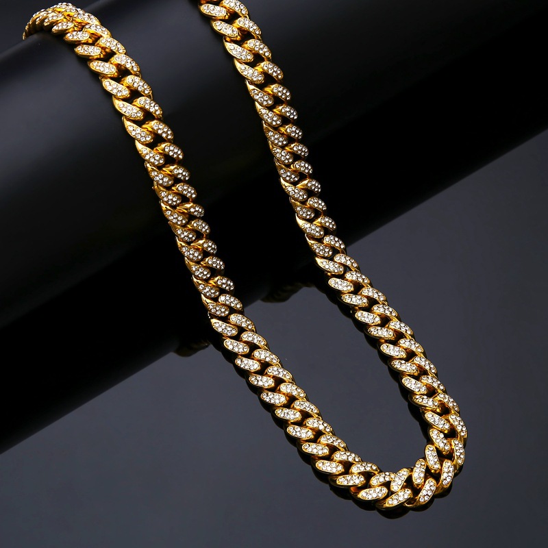 Hip Hop Jewelry Mens Gold Silver Miami Cuban Link Chain Necklaces Fashion Bling Diamond Iced Out Chian Necklace for Women Bracelet