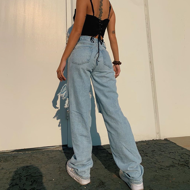 Ripped Straight Women's jeans Baggy Vintage High Waist Boyfriends Mom y2k Denim Distressed Streetwear Female Iamhotty 201029