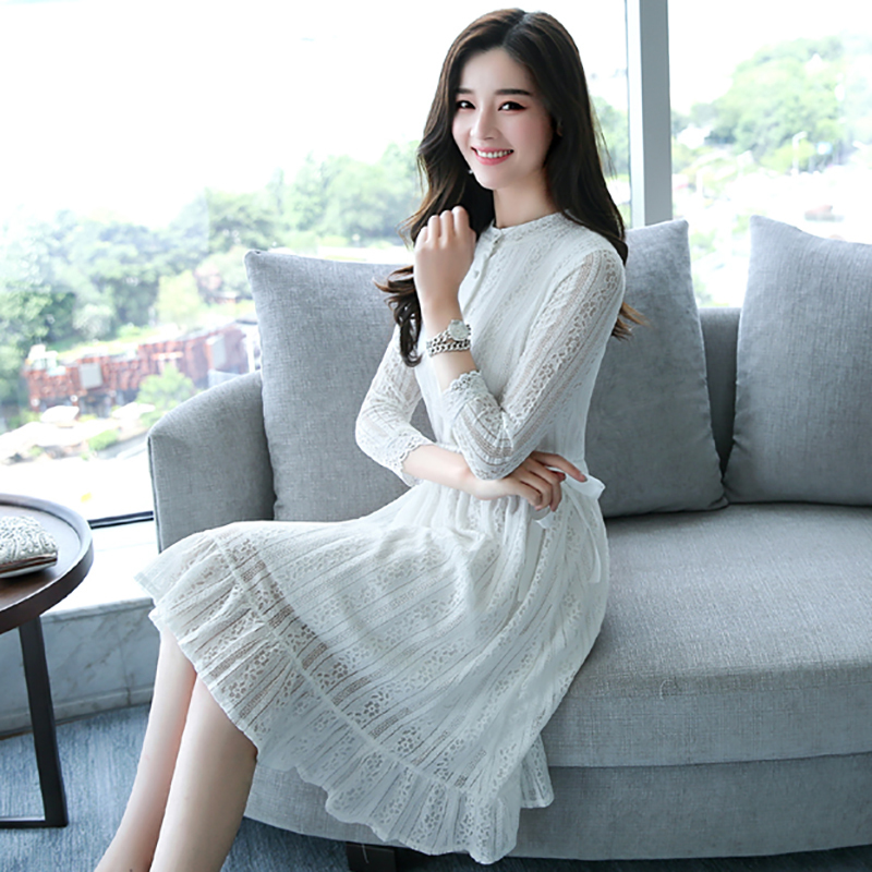 Autumn Winter Plus Size Vintage Black Lace Midi Dresses Women Elegant Bodycon Dress Party Long Sleeve White Runway Vestidos 201125