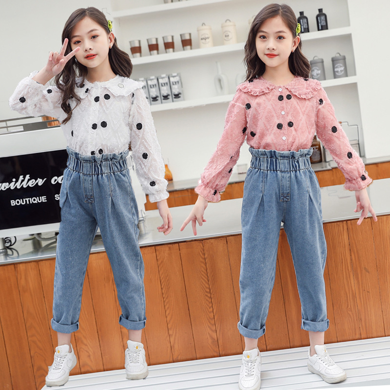 Children Clothing 2020 Autumn Winter Teens Girls Clothes Top+Jeans 2pcs Outfit Kids Suit For Girls Clothing Sets 6 8 10 12 YearsX1019
