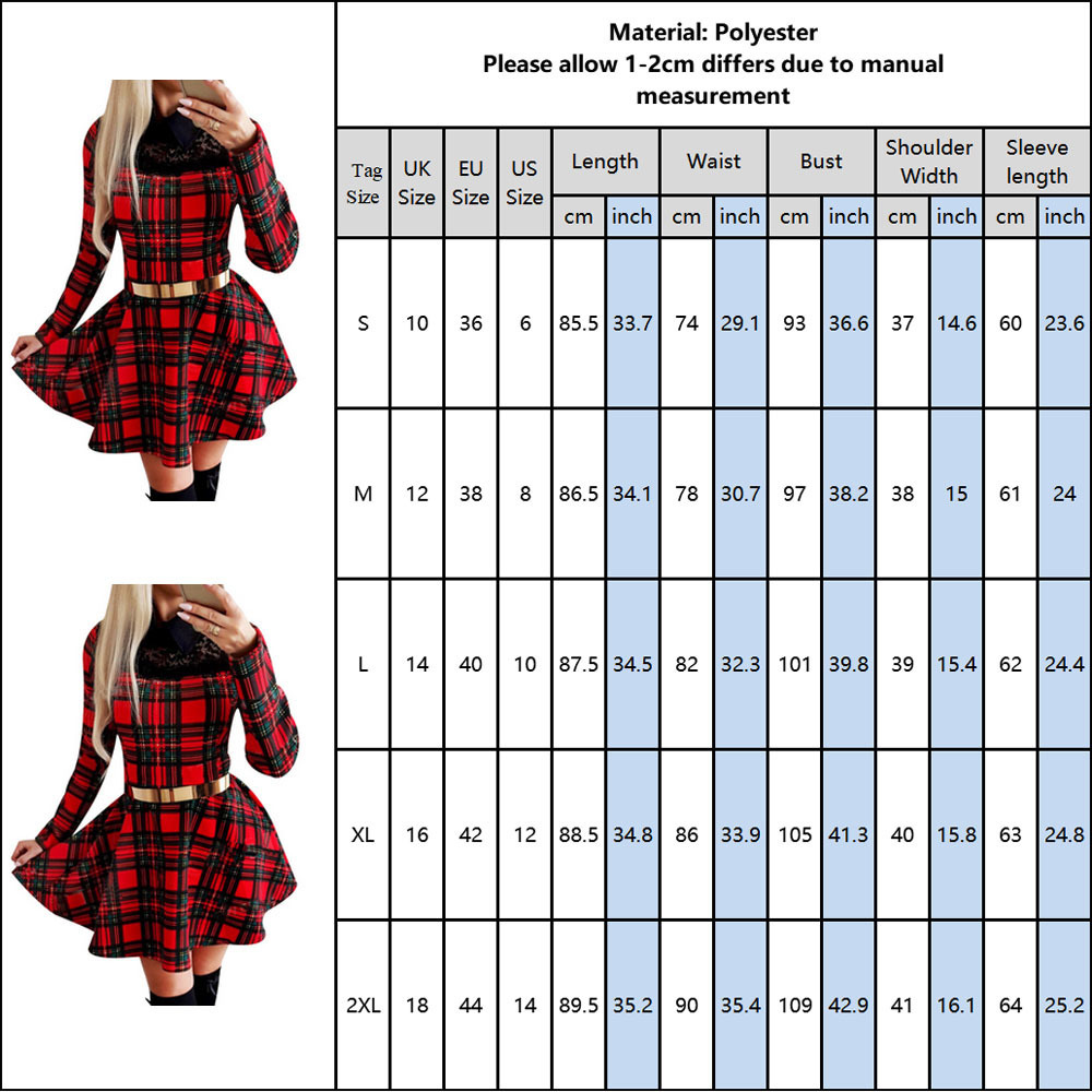 Christmas Dress For Women Winter Xmas Red Plaid Dress Long Sleeve Scottish Plaid Slim Dress Plaid Mini Party Dresses D30 201125