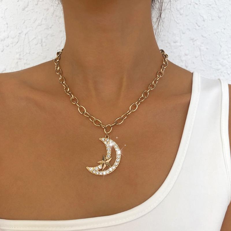 Pendant Necklaces Punk Star Moon Inlaid Necklace European And American Hiph-Length Lock Bone Chain Women's Personality Trend Jewelry
Pendant Necklaces Punk Star Moon Inlaid Necklace European And American Hiph-Length Lock Bone Chain Women's Personality Trend Jewelry