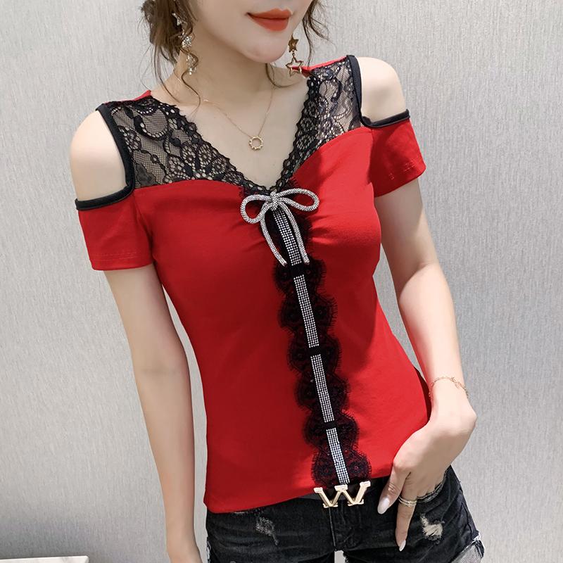 Cotton T Shirt Women Beaut Lace Patchwork T-shirts V Neck Casual Short Sleeve Slim Fashion Camiseta Feminina Tee Tops T06805B, Red tshirt
Cotton T Shirt Women Beaut Lace Patchwork T-shirts V Neck Casual Short Sleeve Slim Fashion Camiseta Feminina Tee Tops T06805B, Red tshirt