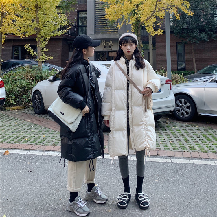 Down cotton padded jacket thickened winter hooded long sleeve thickened medium long fashionable casual padded jacket 201019