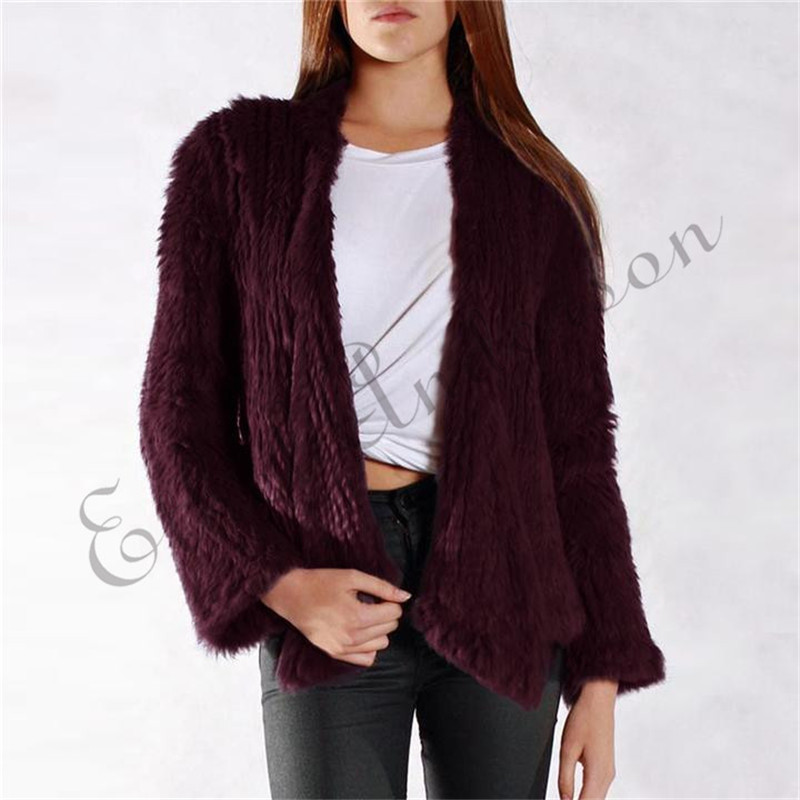 100% Real Knit Rabbit Fur Cardigan Coat Jacket Natural Hand-made Irregular Collar Garment Rabbit Fur Knitted Outerwear Vest LJ201204