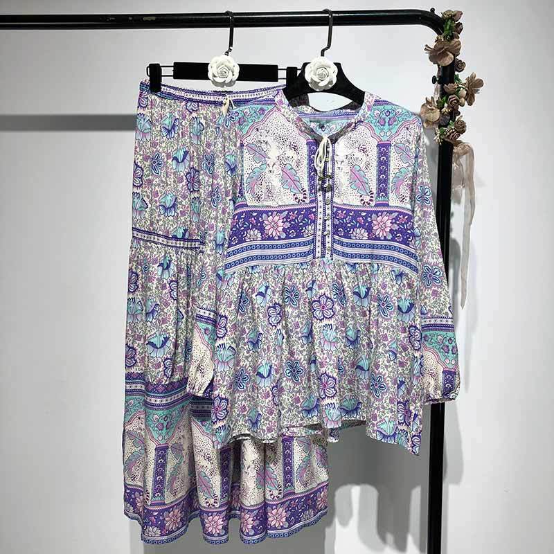 BOHO INSPRIED Boho blouse Floral print long sleeve Oneck Bohemia loose women tops casual chic 2020 Spring Summer blouse shirts T200321