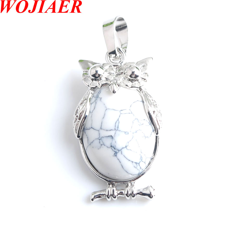 WOJIAER Eagle Animal Pendants Girl Chakra Reiki Natural Lapis Lazuli Oval Convex Gem Stone Beads Women Necklaces Jewelry BM900
