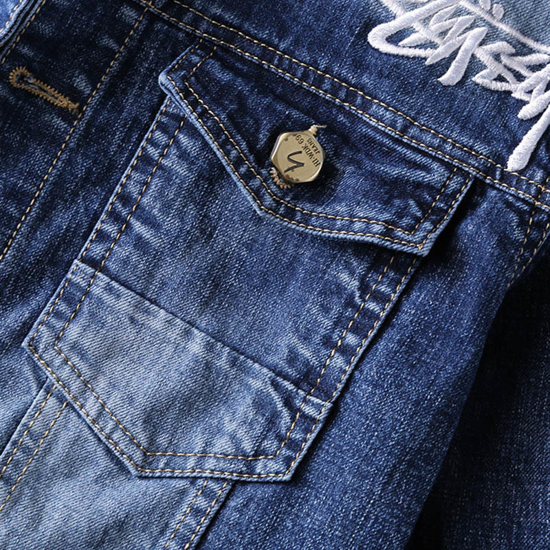 fashion Denim jacket mens letter jacket slim embroidery spring and autumn youth stand-up collar long-sleeved denim coat 201127