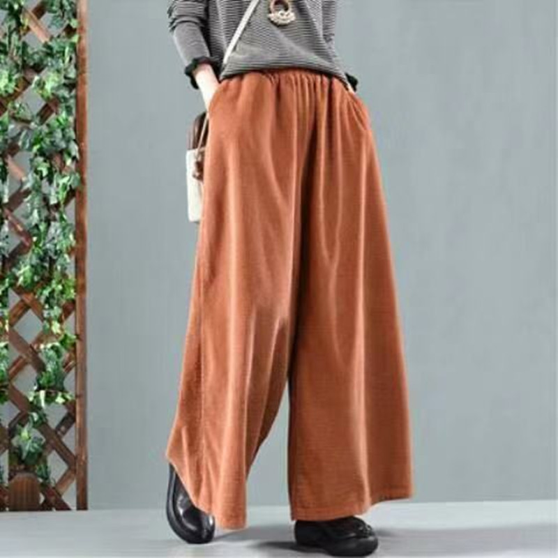 Autumn Winter Pants Women Large size Loose Corduroy Trousers New Female Retro Elastic Waist pocket Casual Pants Mori girl 201022