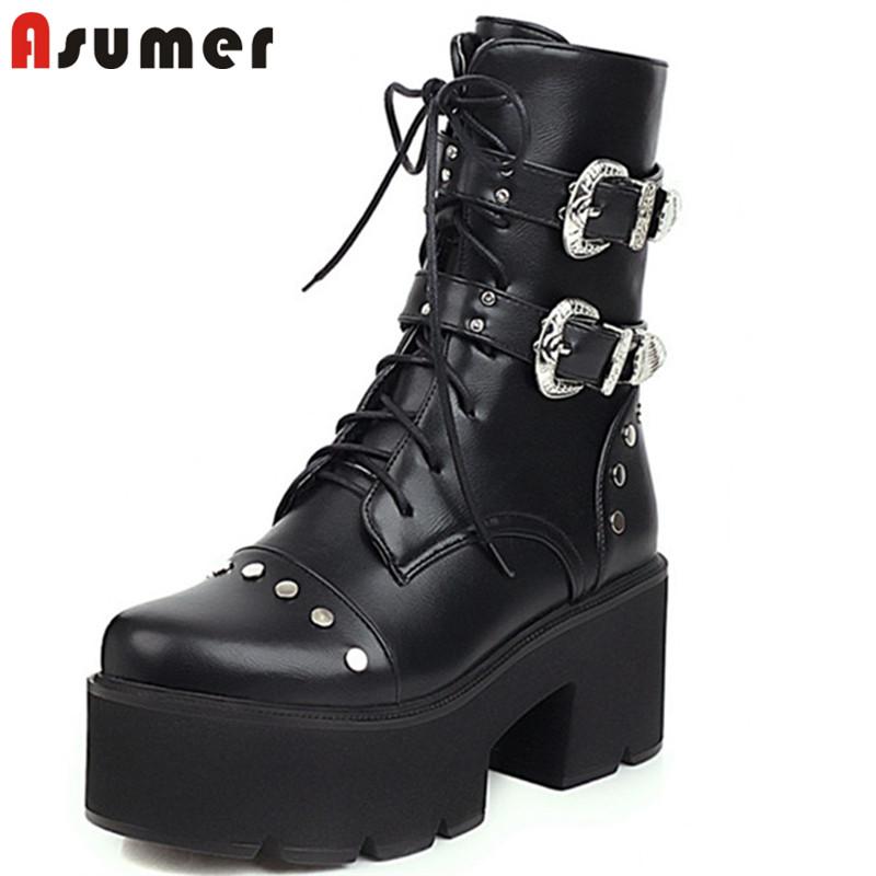 ASUMER 2020 new fashion thick heel platform boots women punk shoes round toe buckle rivet cool autumn winter ankle boots woman, Black
ASUMER 2020 new fashion thick heel platform boots women punk shoes round toe buckle rivet cool autumn winter ankle boots woman, Black