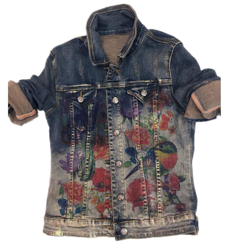 plus size 2XL!Flowers Printed jeans Jacket Painting Fashion single breasted Women turn down collar slim denim coat, Blue
plus size 2XL!Flowers Printed jeans Jacket Painting Fashion single breasted Women turn down collar slim denim coat, Blue