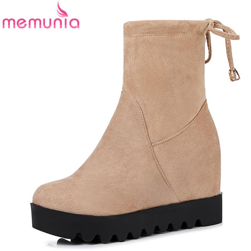 MEMUNIA 2020 new arrival suede leather boots narrow band height increasing heels boots round toe platform ankle for women, Black
MEMUNIA 2020 new arrival suede leather boots narrow band height increasing heels boots round toe platform ankle for women, Black