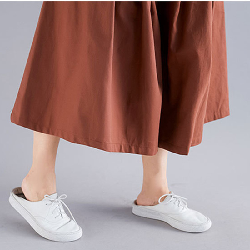 Johnature Solid Color Elastic Waist Tie Plus Size Pants 2019 Spring Pockets Casual Loose Linen Women CalfLength Wide Leg Pants T200319