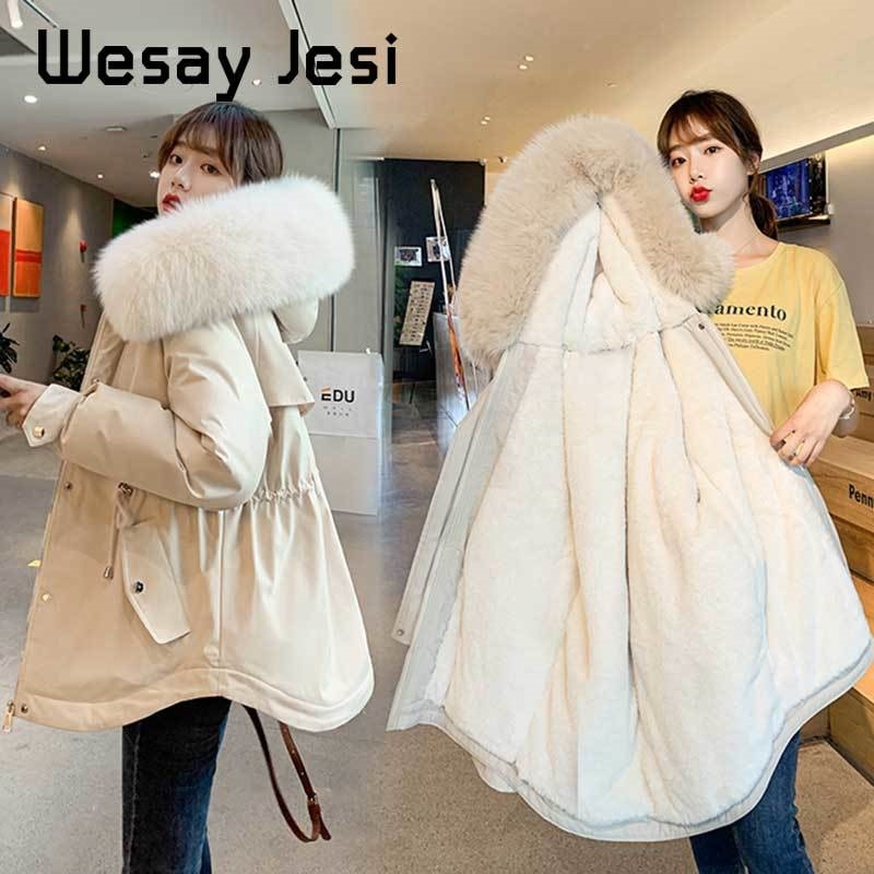 Women Parkas Autumn Winter fur inside jackets coats thick warm big fur hooded parkas coats Solid jacket female outwear 201110, Beige
Women Parkas Autumn Winter fur inside jackets coats thick warm big fur hooded parkas coats Solid jacket female outwear 201110, Beige
