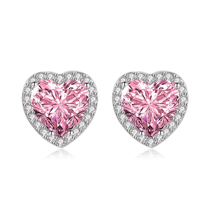 Sterg Heart Stud Earrings, 5A Cubic Zirconia, Sier Jewelry for Women, Valentine's Day Gifts, Multicolor Fashion Earrings