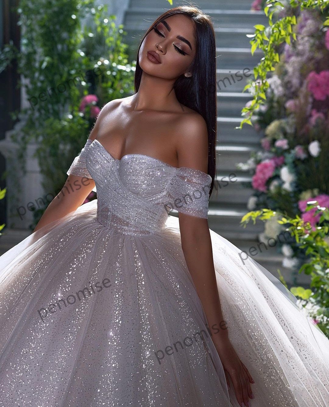 Glittering Women Ball Gown Wedding Dresses Sequin Illusion Robe Mariage Off The Shoulder Vintage Vestido De Novia 2022