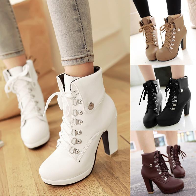 Winter women pumps dress boots Platform Fashion leather lace up Round Toe mid heels snow botas women shoes mujer 431, White 
Winter women pumps dress boots Platform Fashion leather lace up Round Toe mid heels snow botas women shoes mujer 431, White