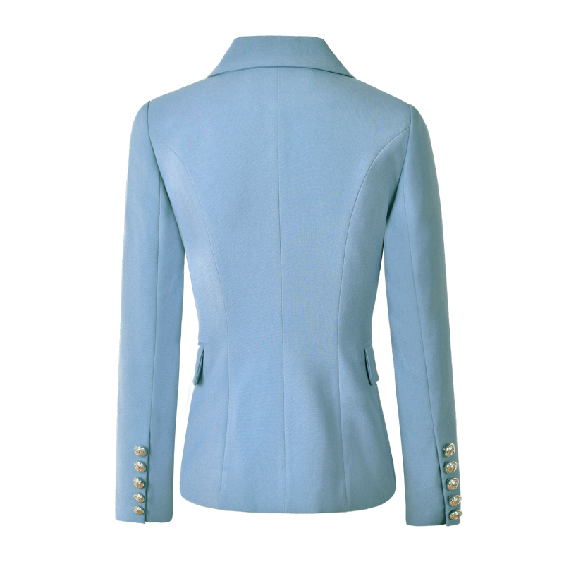 new European and American fashion ladies Slim wild professional small suit classic double-breasted sea blue 201114