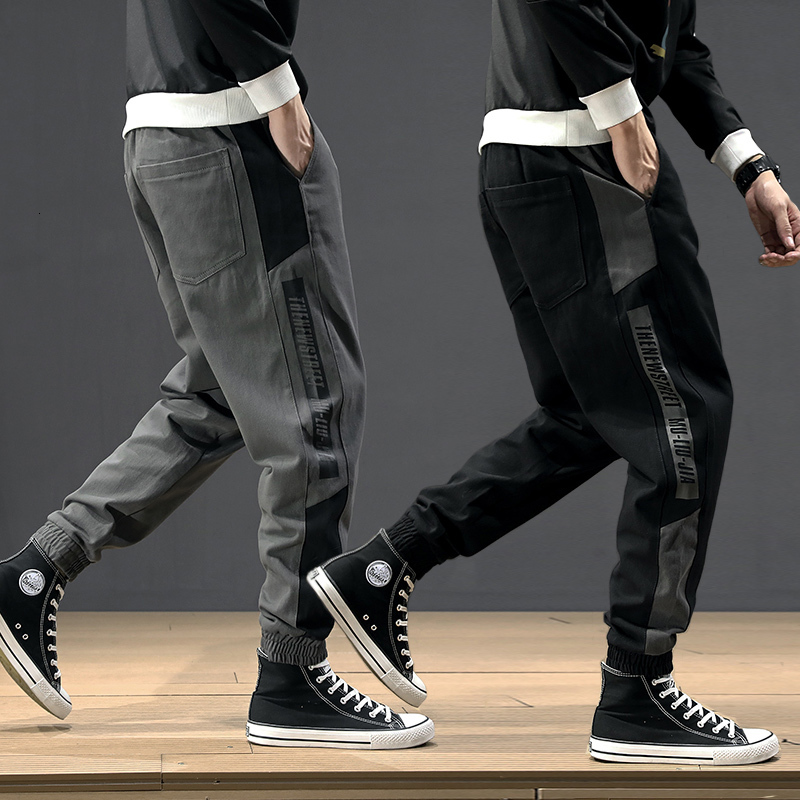 

2021 New Japanese Style Fashion Fit Casual Spliced Designer Pants Trousers Street Hip Hop Joggers Pnats Men 8f2h, Gray