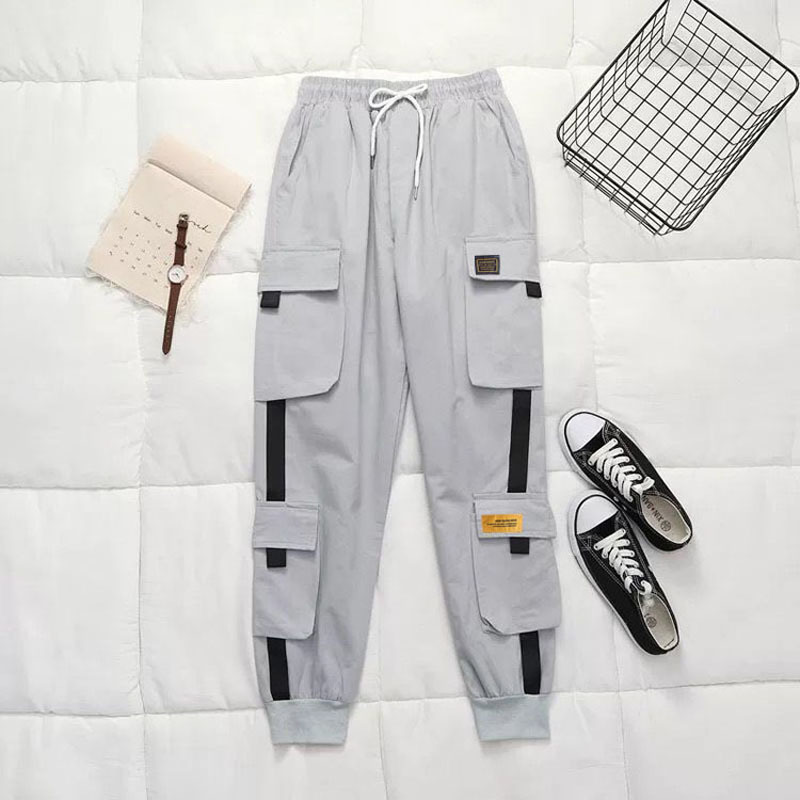 Fashion Women's Elastic Waist Cargo Pants Ladies Casual Loose Ankle-length Streetwear Trousers Plus Size Female Jogger Pants 201106