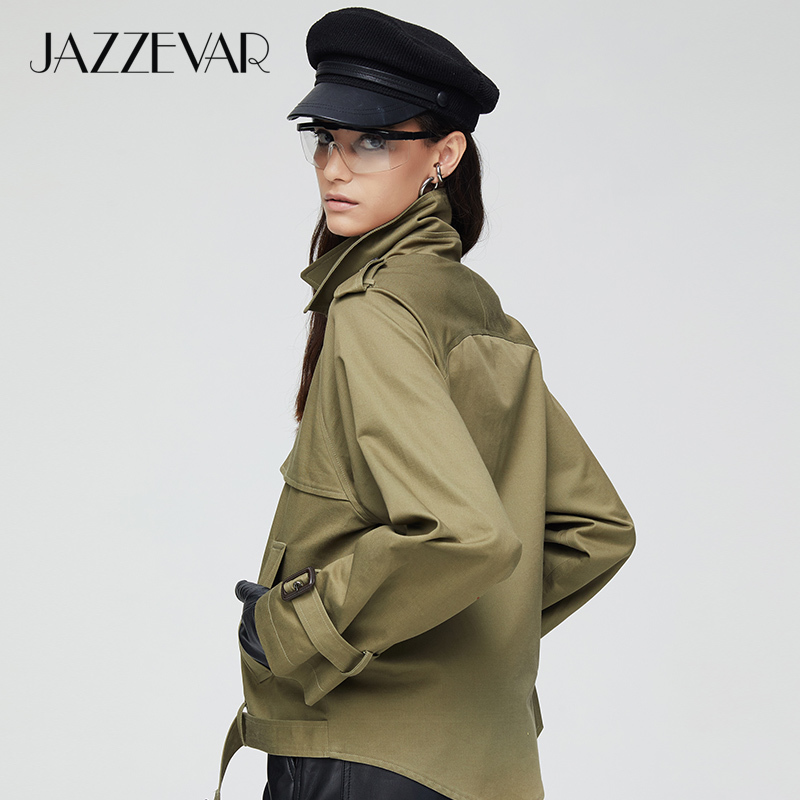 JAZZEVAR New arrival autumn trench coat women fashion cotton double breasted short loose clothing outerwear 9018 201028