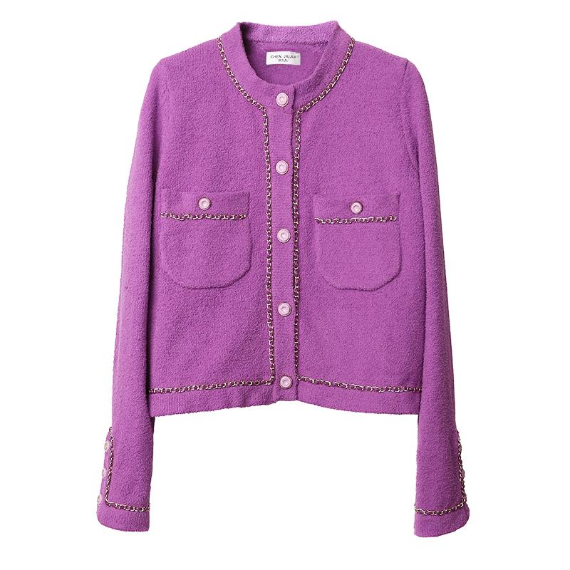 Women purple knitted jackets 2020 fashion single breasted chains coats female spring autumn loose coat girls chic y577
Women purple knitted jackets 2020 fashion single breasted chains coats female spring autumn loose coat girls chic y577