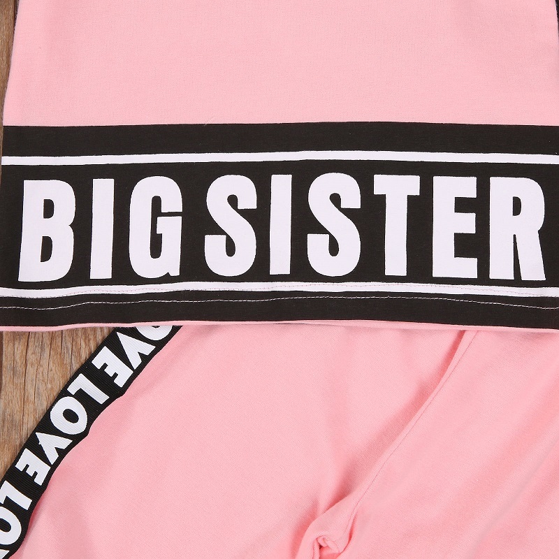 Big Sister Kids Baby Girl Long Sleeve Hooded Sweatshirt Tops Long Pant Trouser 2PCS Active Autumn Clothing SetX1019