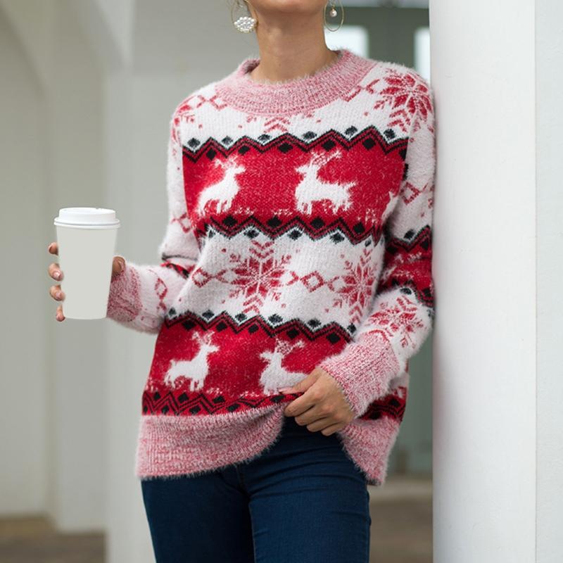 Women Winter Ugla Christmas Knitted Sweater Reindeer Snowflake Jacquard Pullover Tops Round Neck Holiday Fuzzy Jumper, Blue
Women Winter Ugla Christmas Knitted Sweater Reindeer Snowflake Jacquard Pullover Tops Round Neck Holiday Fuzzy Jumper, Blue
