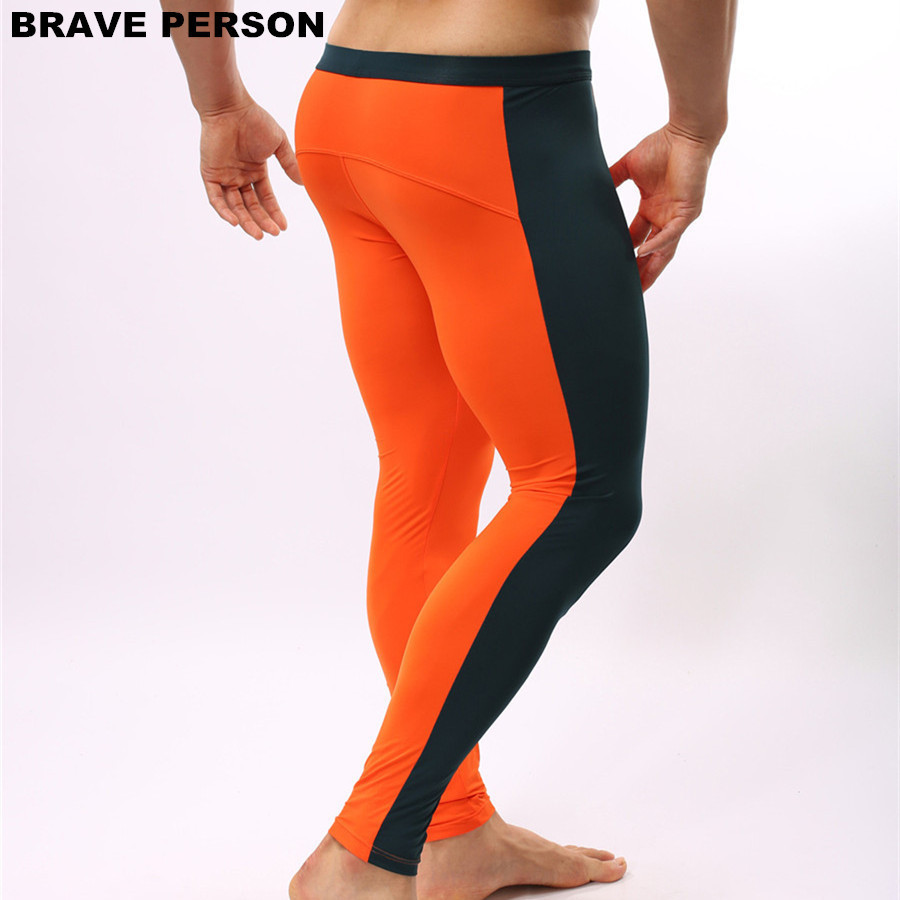 BRAVE PERSON Men's Fashion Soft Tights Leggings Pants Nylon Spandex Underwear Pants Bodybuilding Long Johns Men Trousers B1601 201023