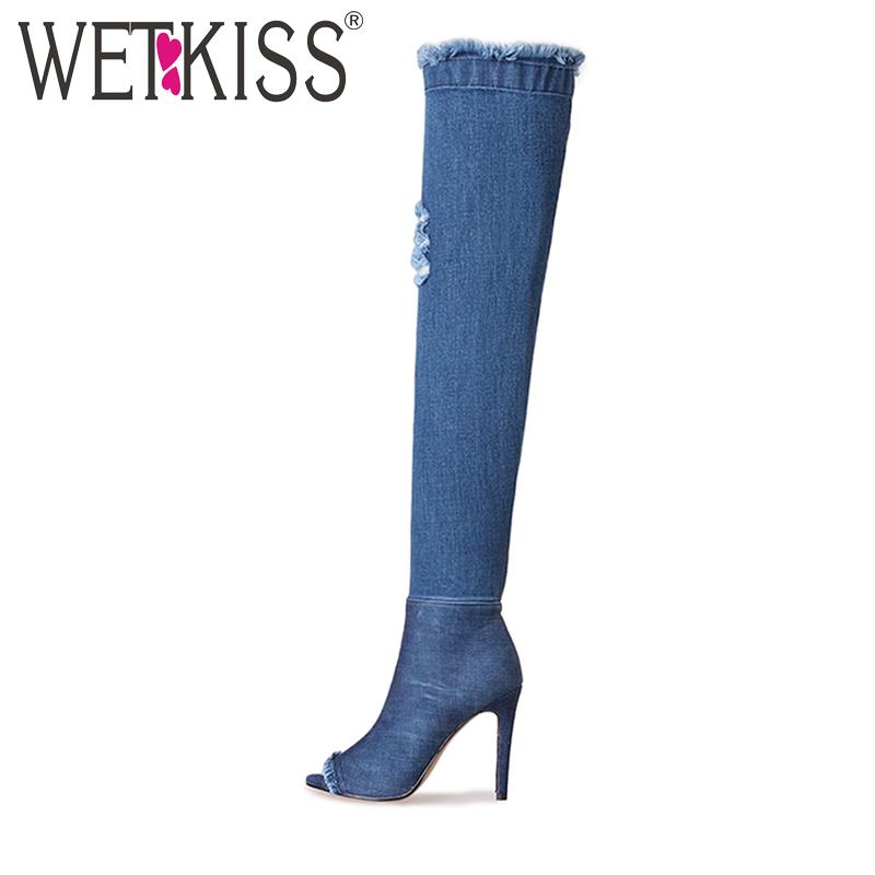 2020 Big Size 33-43 Sexy Denim Over the Knee Boots Women Ripped Denim Boot Female Peep toe Thin High Heels Shoes Woman 2 Styles, Blue short style
2020 Big Size 33-43 Sexy Denim Over the Knee Boots Women Ripped Denim Boot Female Peep toe Thin High Heels Shoes Woman 2 Styles, Blue short style