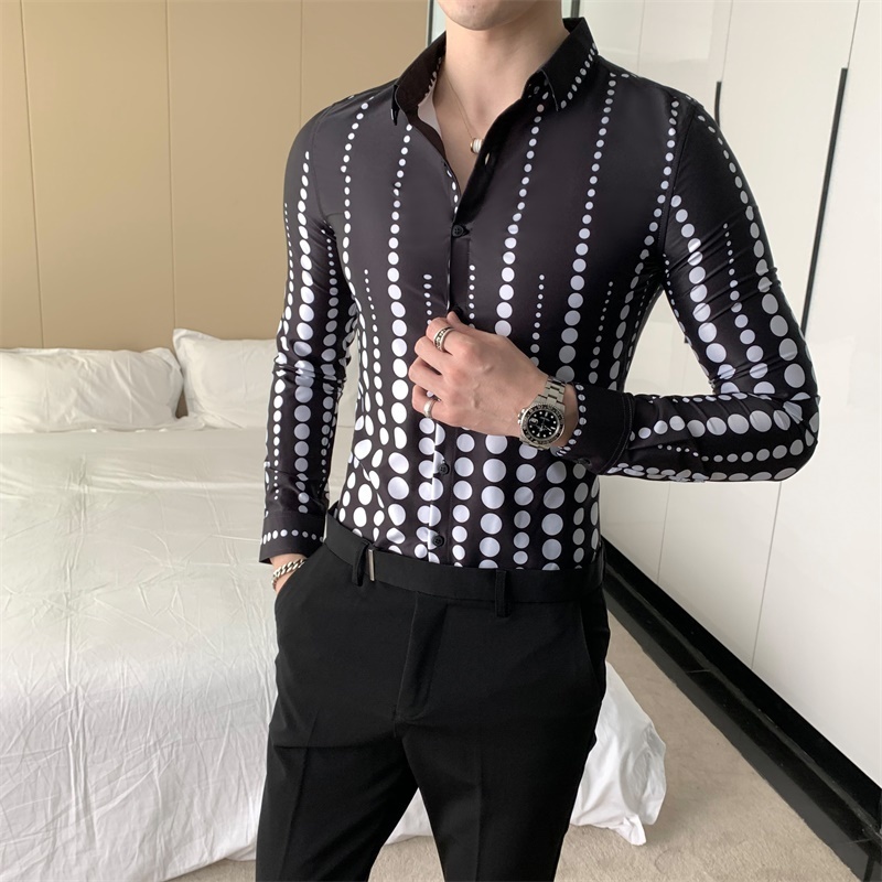Korean Fashion Men Dotted Shirts Autumn New Long Sleeve Men Shirt Formal Wear Slim Fit Casual Work Shirts for Men Clothing 3XLM 201124