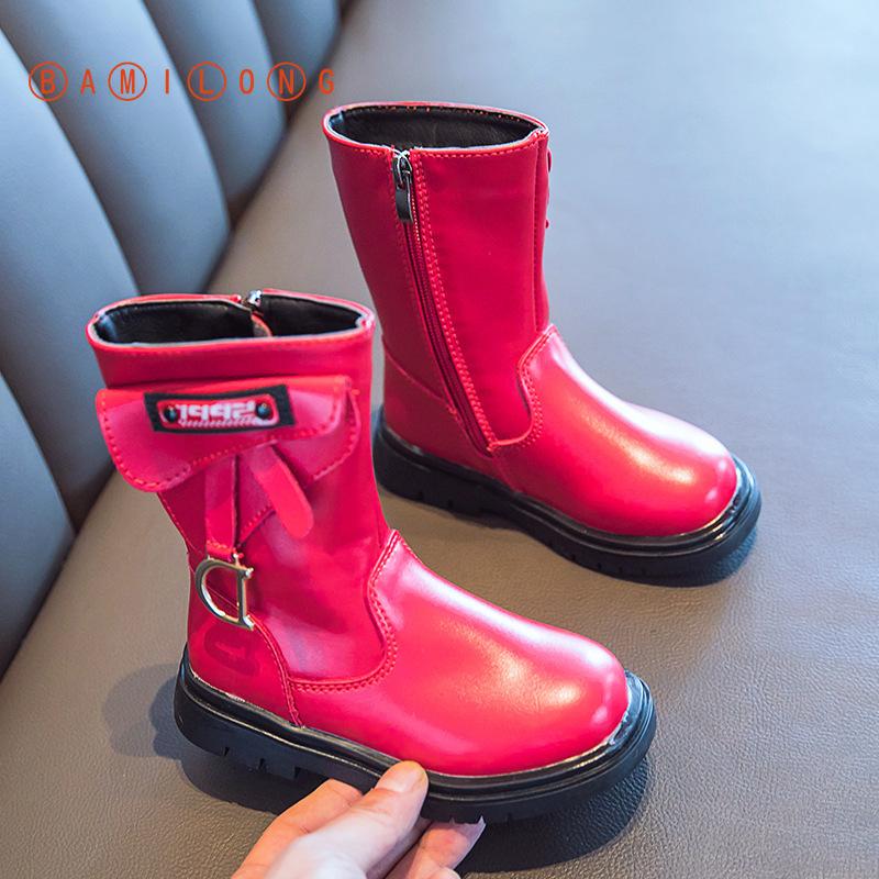 BAMILONG Korean Children Plush Warm Knight Boots Girls High Boots 2020 New Winter Fashion Princess Kids Fur Y461, Black