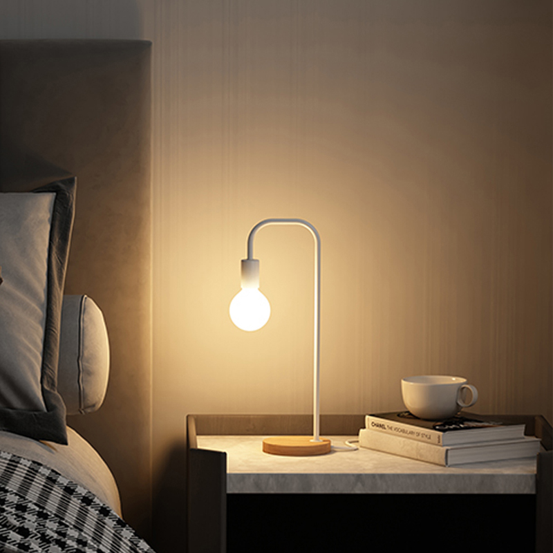 Simple Design Nordic Style LED Desk Lamp - Wooden Base, Iron Frame for Comfortable Readings