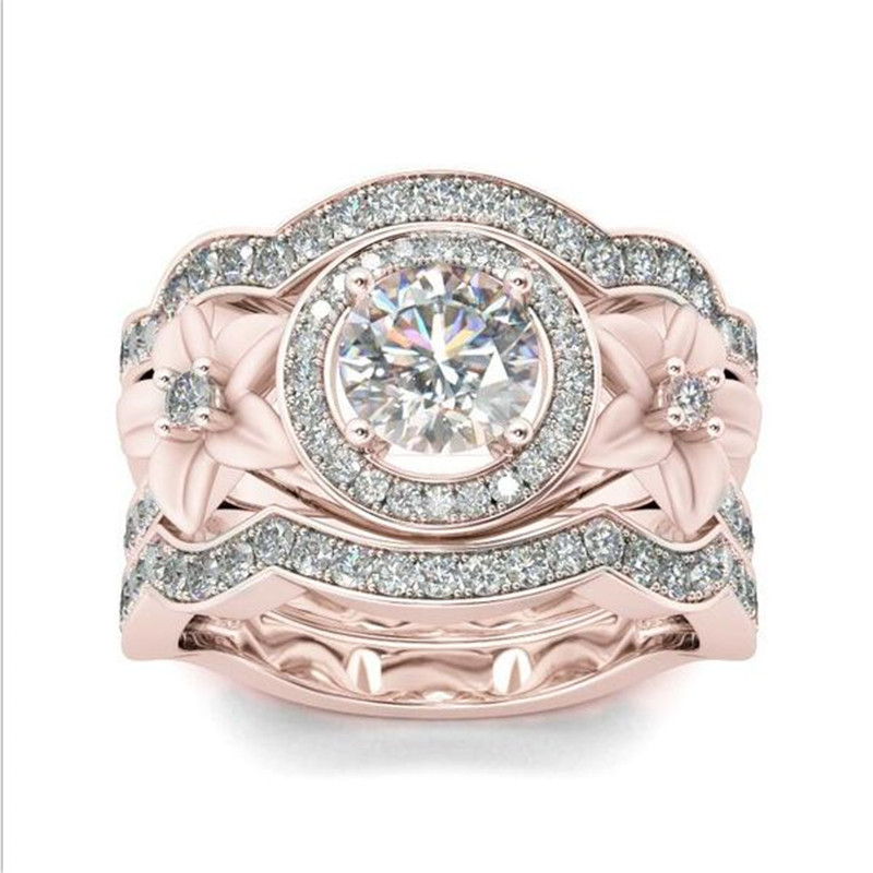 2020 Vintage Fashion Jewelry 925 Sterling Silver 3 PCS Rings Flower Ring CZ Diamond Women Wedding Engagement Band Ring For Lovers' Gift