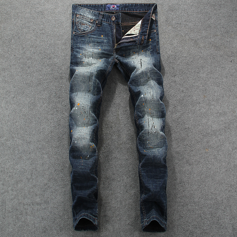2021 New Italian Vintage Fashion Slim Fit Paint Designer Ripped Men Elastic Denim Pants Streetwear Hip Hop Homme V147, Retro dark blue
2021 New Italian Vintage Fashion Slim Fit Paint Designer Ripped Men Elastic Denim Pants Streetwear Hip Hop Homme V147, Retro dark blue