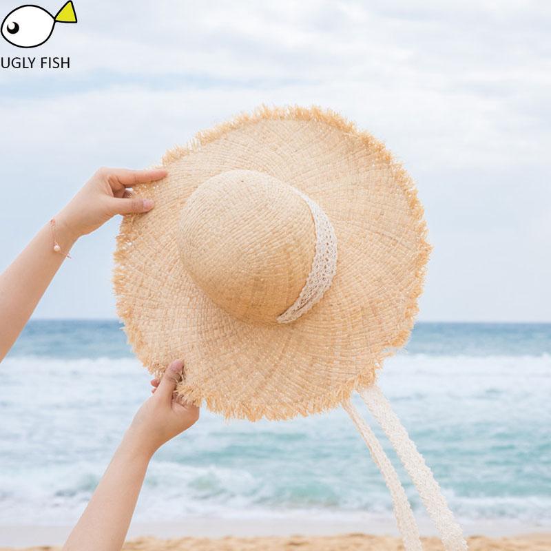 Wide Brim Hats Raffia Sun For Women Hat Summer Straw Beach With Big Heads Lace, White ribbon
Wide Brim Hats Raffia Sun For Women Hat Summer Straw Beach With Big Heads Lace, White ribbon