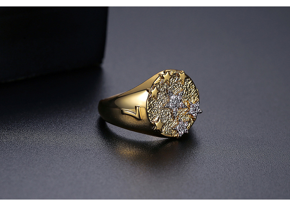 Men's Hip Hop Vintage Retro Rings 18k Real Gold Plated Cubic Zircon Diamond Finger Ring Jewelry Gift