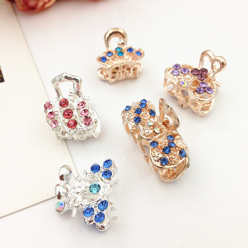 Crystal Rhinestone Gripper Hair Clips with Gold & Silver Crowns for Fashionable Updos