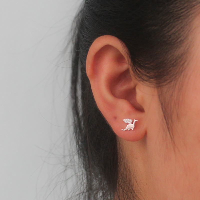 Small Dinosaur Stud Earrings 925 Sterling Silver Jewelry Fashion Cute Gift For Girls Kids Lady