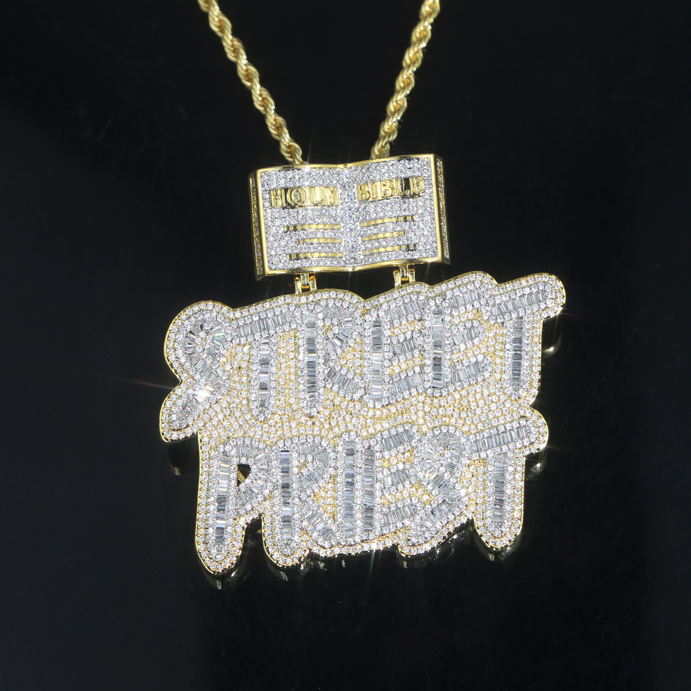 Iced out Women Men Full cubic zircon paved silver color letter stkeet pkiest charm pendant Necklace For punk Hip hop Jewelry wholesale