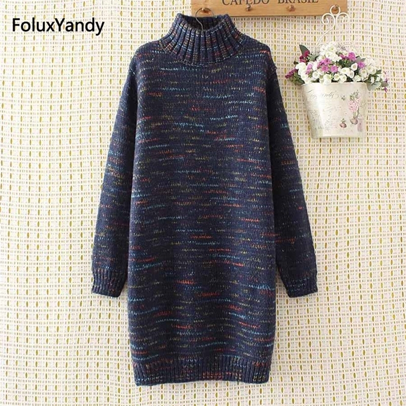 Turtleneck Sweaters Women Autumn Style Plus Size 3 4 XL Casual Knitting Long Sweaters KKFY334 201201