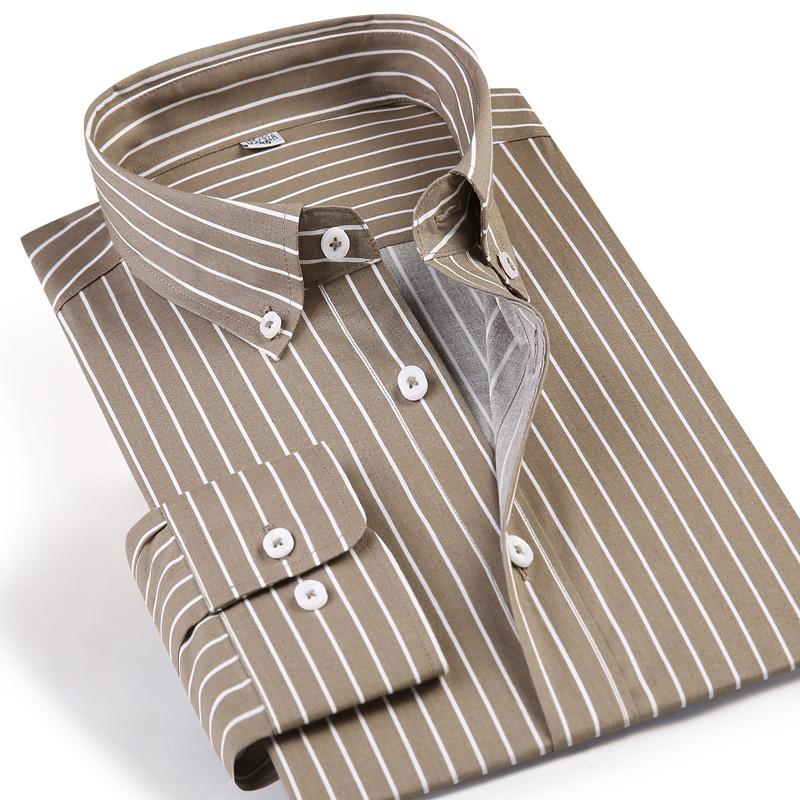 Men's Standard-fit Long-Sleeve Khaki Striped Casual Shirt Comfortable Button-down Collar Pocket-less Design Easy Care Shirts, Brown
Men's Standard-fit Long-Sleeve Khaki Striped Casual Shirt Comfortable Button-down Collar Pocket-less Design Easy Care Shirts, Brown