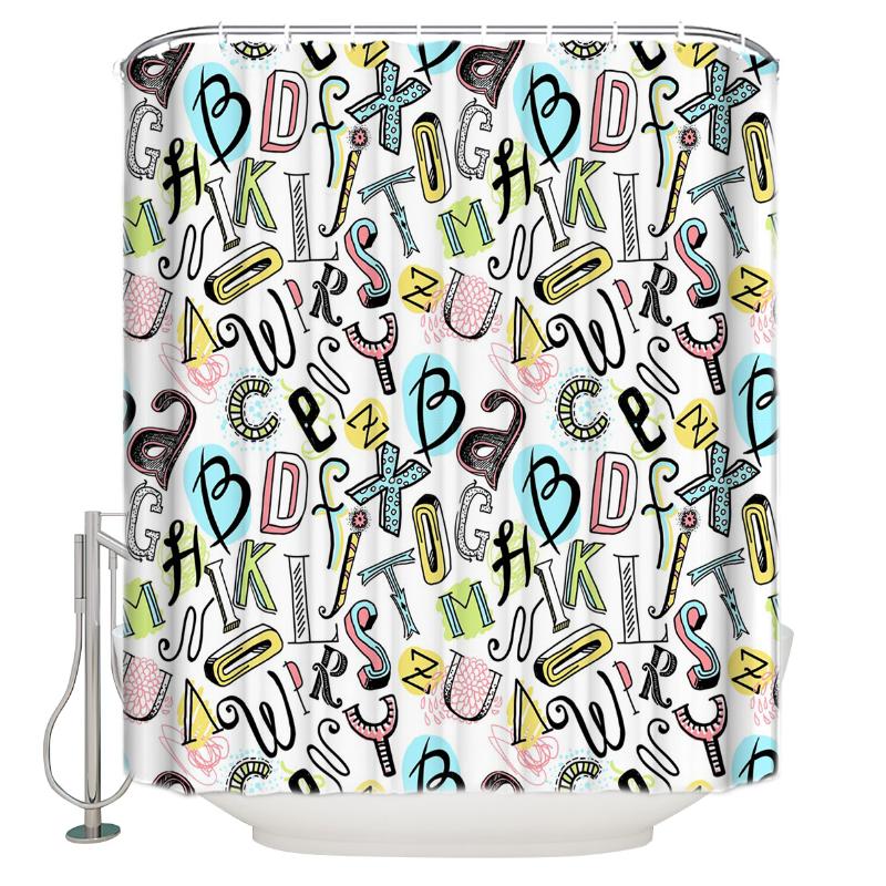 

Art Graffiti Colored AlphabetWaterproof Bathroom Shower Curtain Modern Household Shower Curtain