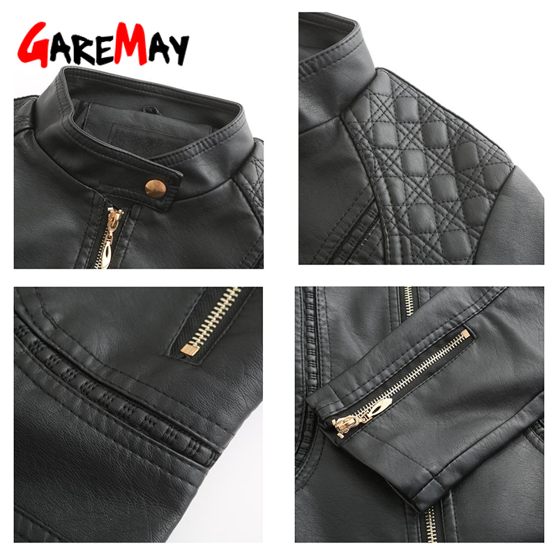 Garemay Faux Leather Jacket Women Long Sleeve Pu Autumn Winter Female Plus Size Short Leather Jacket for Women 201017